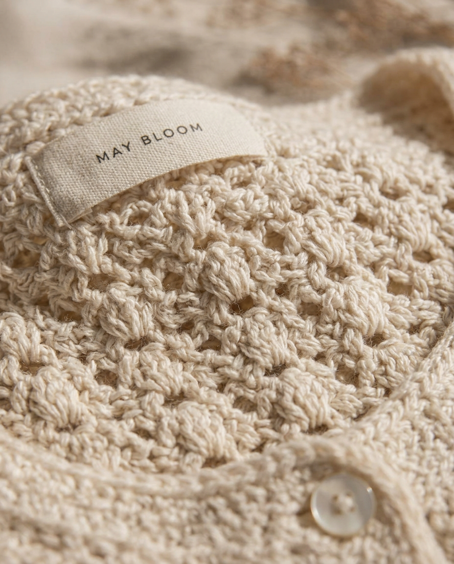 Amina Pointelle Cardigan crochet detail