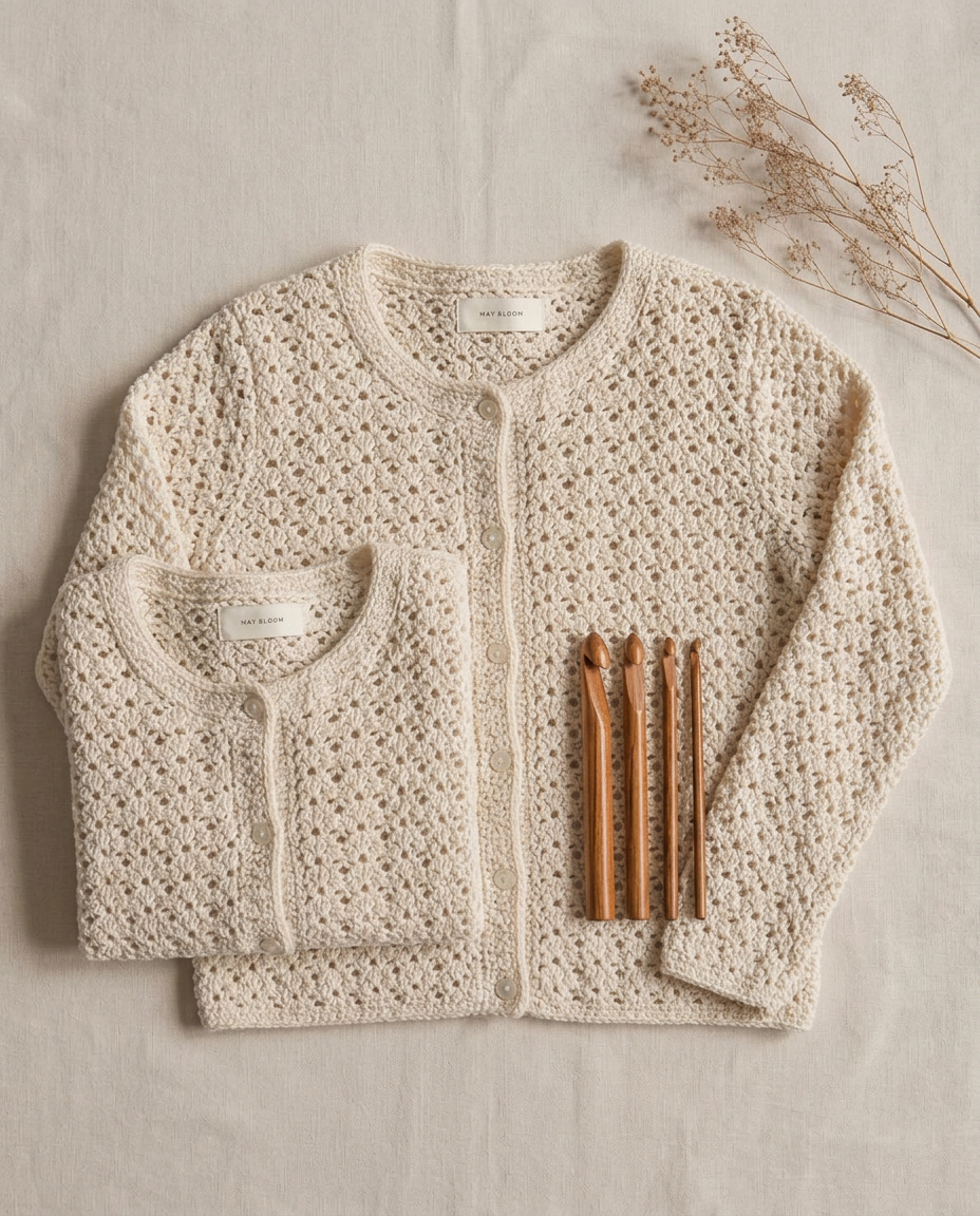 Amina Pointelle Cardigan styled view