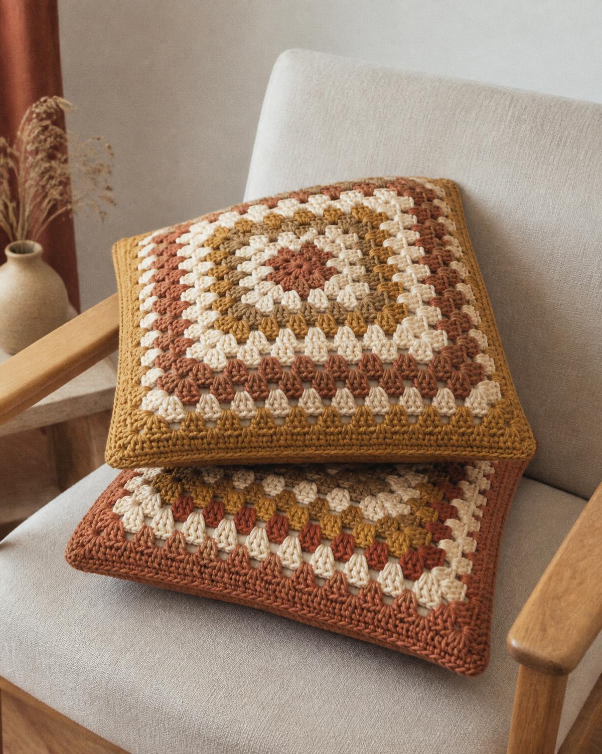 Granny Square Cushion, Pair